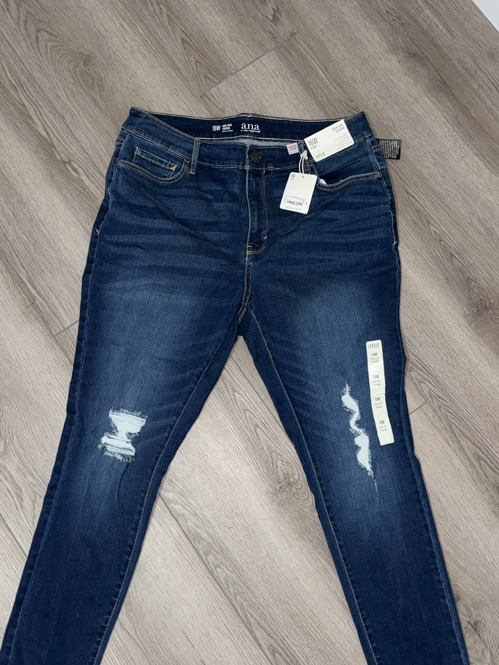 a.n.a Dark Blue Distressed Skinny Jeans